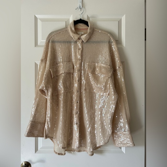 NWOT Anthropologie Pilot Sequin Shine Shirt M - Picture 4 of 11